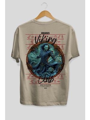 Ankhises Loke Arka Baskılı Bej Oversize T-Shirt Erkek Kadın Pamuk Bisiklet Yaka Tişort
