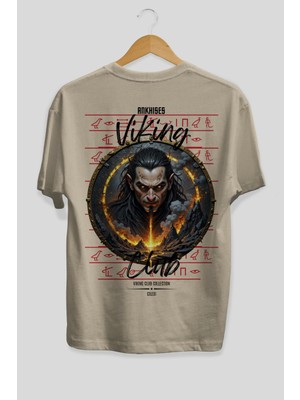 Ankhises Loke 2 Arka Baskılı Bej Oversize T-Shirt Erkek Kadın Pamuk Bisiklet Yaka Tişort