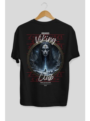 Ankhises Viking Mitolojisi  11 Arka Baskılı Siyah Oversize T-Shirt Erkek Kadın Pamuk Bisiklet Yaka Tişort