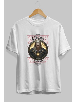 Ankhises Viking Mitolojisi  14 Ön Baskılı Beyaz Oversize T-Shirt Erkek Kadın Pamuk Bisiklet Yaka Tişort