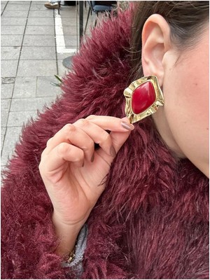 Çelik Asimetrik Mng Bordo Küpe