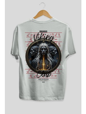 Ankhises Viking Mitolojisi  24 Arka Baskılı Beyaz Oversize T-Shirt Erkek Kadın Pamuk Bisiklet Yaka Tişort
