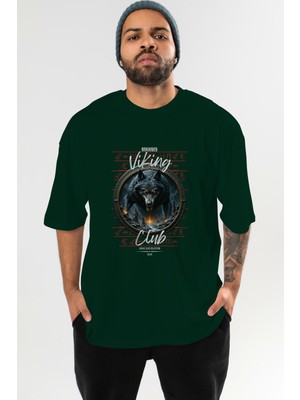 Ankhises Viking Mitolojisi  28 Ön Baskılı Yeşil Oversize T-Shirt Erkek Kadın Pamuk Bisiklet Yaka Tişort