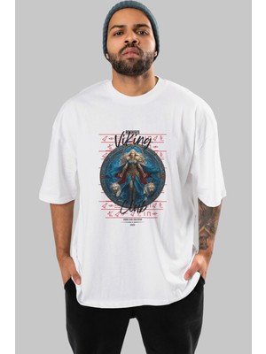 Ankhises Freyja Ön Baskılı Beyaz Oversize T-Shirt Erkek Kadın Pamuk Bisiklet Yaka Tişort