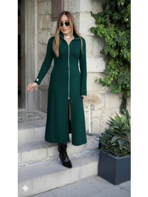 Veralya Kadın Uzun Kollu Önden Fermuarlı Ithal Krep Elbise