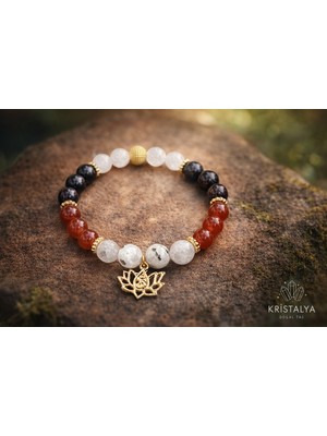 Kristalya Regl Dönemi Rahatlatıcı Bileklik - Pembe Kuvars Ay Taşı  Kan Taşı  Yemen Akik Doğal Taş Bileklik