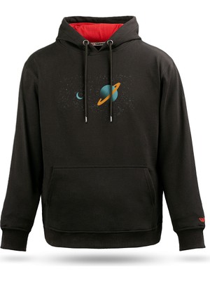 Tarrzzcom Tarrzz Unisex Satürn  Tasarım Kapşonlu Sweathirt %100 Pamuk 3 Iplik Kanguru Cepli Hoodie