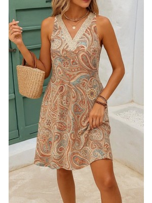 Veralya Kadın Kısa Kollu Dantel V Yakalı  Süprem Elbise