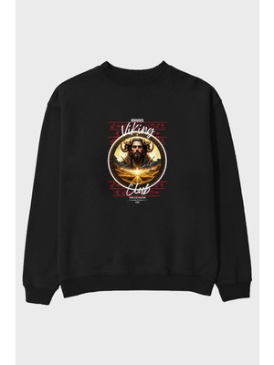 Ankhises Viking Mitolojisi Serisi 3 Ön Baskılı Oversize Sweatshirt Erkek Kadın Unisex