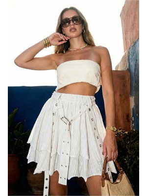 Fashion Cocktail Punk Gotik Saçaklı Grommet Detaylı Vintage Görünümlü Metalli Akışkan Saçaklı Tasarım Etek