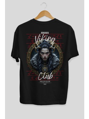 Ankhises Viking Mitolojisi  18 Arka Baskılı Siyah Oversize T-Shirt Erkek Kadın Pamuk Bisiklet Yaka Tişort