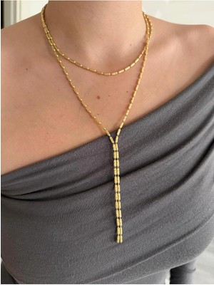 Çelik Ikili Tasarım Y Kolye