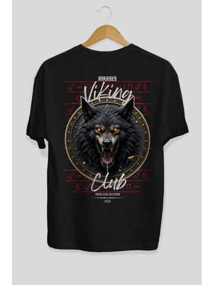 Ankhises Viking Mitolojisi  27 Arka Baskılı Siyah Oversize T-Shirt Erkek Kadın Pamuk Bisiklet Yaka Tişort