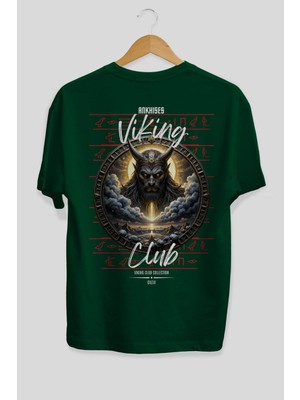 Ankhises Viking Mitolojisi  9 Arka Baskılı Yeşil Oversize T-Shirt Erkek Kadın Pamuk Bisiklet Yaka Tişort