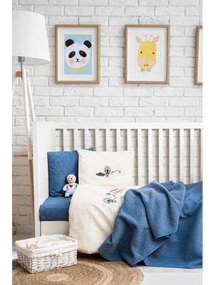 Şaheser Home Collection Sea Soul Nakışlı Bebek Nevresim Seti, %100 Pamuk, Yumuşak Dokulu Organik Pamuklu Bebek Örtü Seti