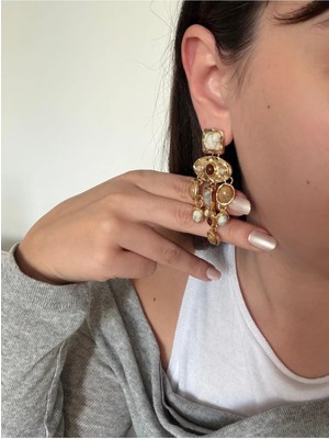 Çelik Gold Krem Kety Küpe