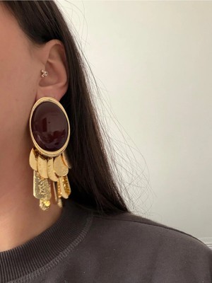 Çelik Gold Detaylı Sallantılı Trim Kahve Küpe