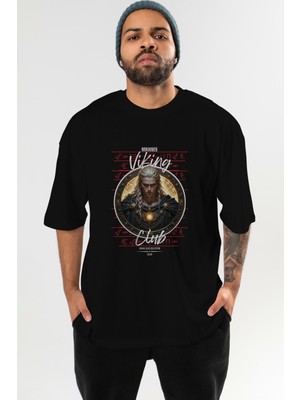 Ankhises Viking Mitolojisi  14 Ön Baskılı Siyah Oversize T-Shirt Erkek Kadın Pamuk Bisiklet Yaka Tişort