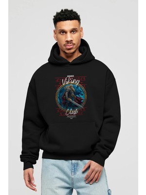 Ankhises Tyr Ön Baskılı Siyah Oversize Kapüşonlu Sweatshirt Erkek Kadın