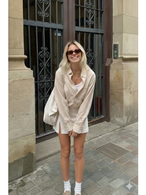 Jadewear Keten Look Owersize Gömlek