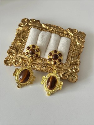 Çelik Gold Kaplan Gözü Vintage Küpe