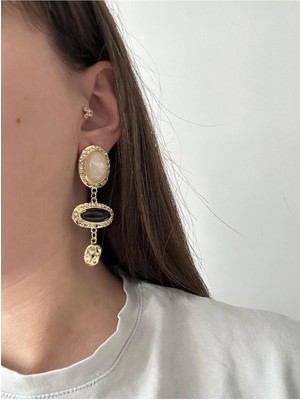 Çelik Sallantılı Zr Krem Küpe