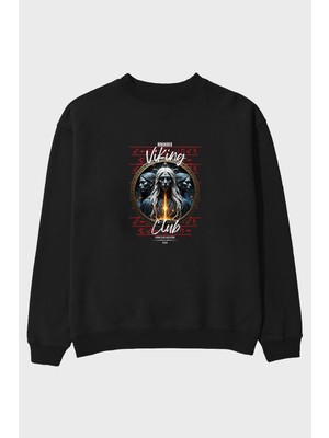 Ankhises Viking Mitolojisi Serisi 24 Ön Baskılı Oversize Sweatshirt Erkek Kadın Unisex