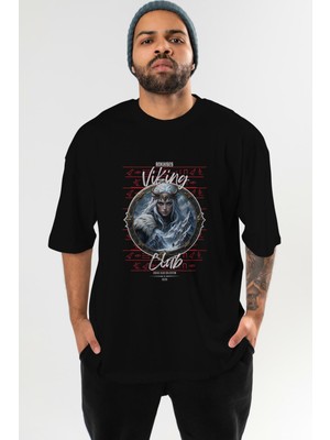 Ankhises Viking Mitolojisi  19 Ön Baskılı Siyah Oversize T-Shirt Erkek Kadın Pamuk Bisiklet Yaka Tişort