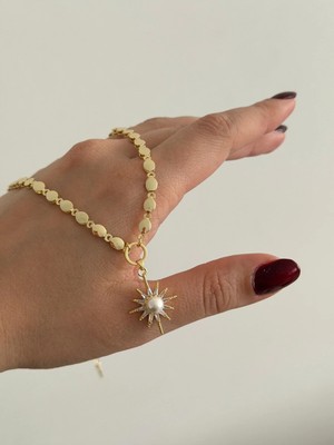 Çelik Özel Koleksiyon Arpa Zincir Inci Yıldız Kolye