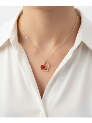 Modahilye 925 Ayar Gümüş Kalbimin Gülü Altın Kaplama sarı Kolye