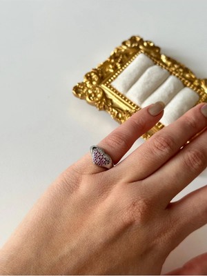 Çelik Pembe Kalp Detay Serçe Parmak Yüzük Ayarlanabilir