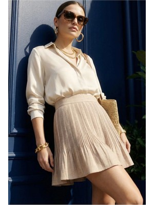 Fashion Cocktail Astarı Şortlu Pileli Pliseli Beli Lastikli Ofis Günlük Gecelik Mini Dalgalı Hareketli Şort Etek