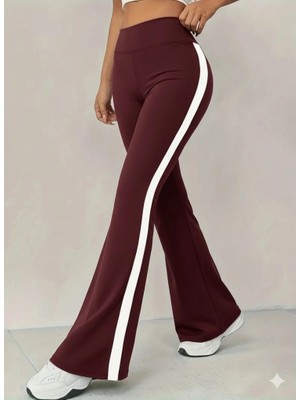 Veralya Kadın Yüksek Bel Ispanyol Paçalı Yanlardan Şerit Detaylı Dalgıç Tayt Pantolon