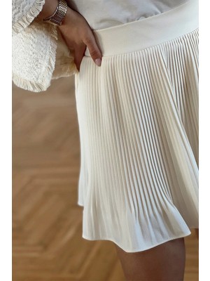 Fashion Cocktail Astarı Şortlu Pileli Pliseli Beli Lastikli Ofis Günlük Gecelik Mini Dalgalı Hareketli Şort Etek