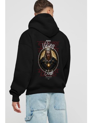 Ankhises Viking Mitolojisi Serisi 14 Arka Baskılı Siyah Oversize Kapüşonlu Sweatshirt Erkek Kadın