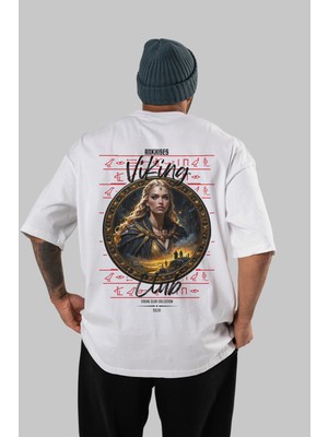 Ankhises Viking Mitolojisi  1 Arka Baskılı Beyaz Oversize T-Shirt Erkek Kadın Pamuk Bisiklet Yaka Tişort