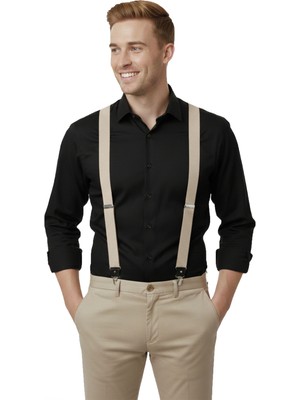 Rizzup Unisex Taş Derili Esneyebilen Lastik Ayarlanabilir Metal Klipsli Pantolon Askısı 2602025