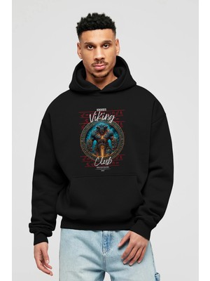 Ankhises Surtr Ön Baskılı Siyah Oversize Kapüşonlu Sweatshirt Erkek Kadın