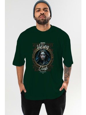 Ankhises Viking Mitolojisi  10 Ön Baskılı Yeşil Oversize T-Shirt Erkek Kadın Pamuk Bisiklet Yaka Tişort