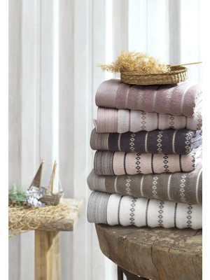 Şaheser Home Collection Bombeli 6’lı Jakarlı Havlusu Seti, %100 Pamuklu Banyo ve El Havlusu, Desenli Banyo Koleksiyonu
