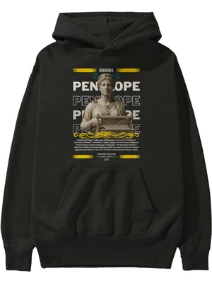 Ankhises Penelope 2 Mitoloji Ön Baskılı Siyah Hoodie Oversize Kapüşonlu Sweatshirt Erkek Kadın
