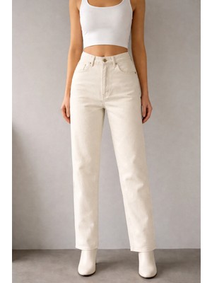 İnce Moda Giyim Kadın Yüksek Bel Straight Fit Jean Pantolon – Kahverengi / Mavi / Ekru