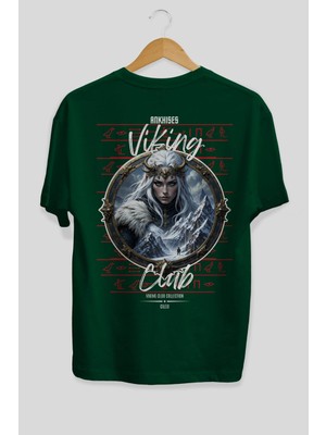 Ankhises Viking Mitolojisi  19 Arka Baskılı Yeşil Oversize T-Shirt Erkek Kadın Pamuk Bisiklet Yaka Tişort