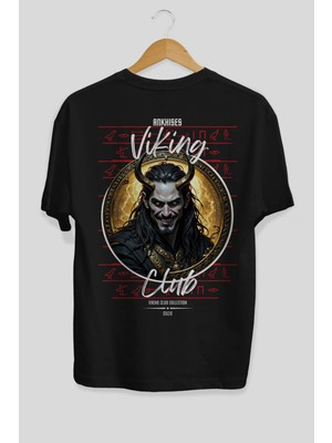 Ankhises Loke 1 Arka Baskılı Siyah Oversize T-Shirt Erkek Kadın Pamuk Bisiklet Yaka Tişort