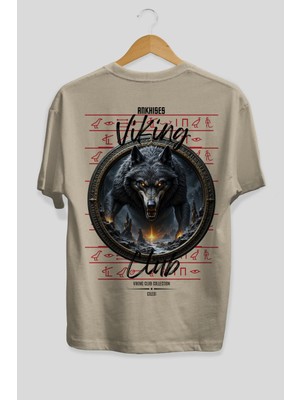 Ankhises Viking Mitolojisi  28 Arka Baskılı Bej Oversize T-Shirt Erkek Kadın Pamuk Bisiklet Yaka Tişort