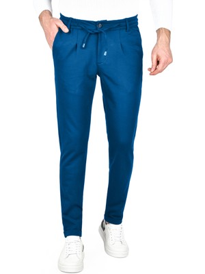 Rizzup Erkek Mavi Beli Lastikli Slim Fit Likralı Duble Paça Penye Spor Pantolon 2502385