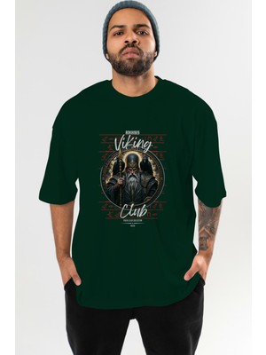 Ankhises Odin 1 Ön Baskılı Yeşil Oversize T-Shirt Erkek Kadın Pamuk Bisiklet Yaka Tişort