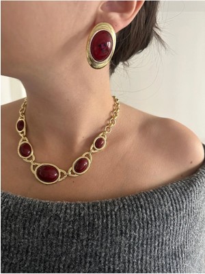 14K Çelik Üzeri Altın Kaplama Oval Akrilik Küpe