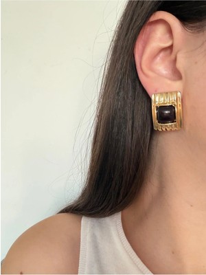 Çelik Gold Lily Siyah Küpe