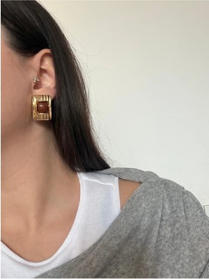 Çelik Gold Lily Kahve Küpe